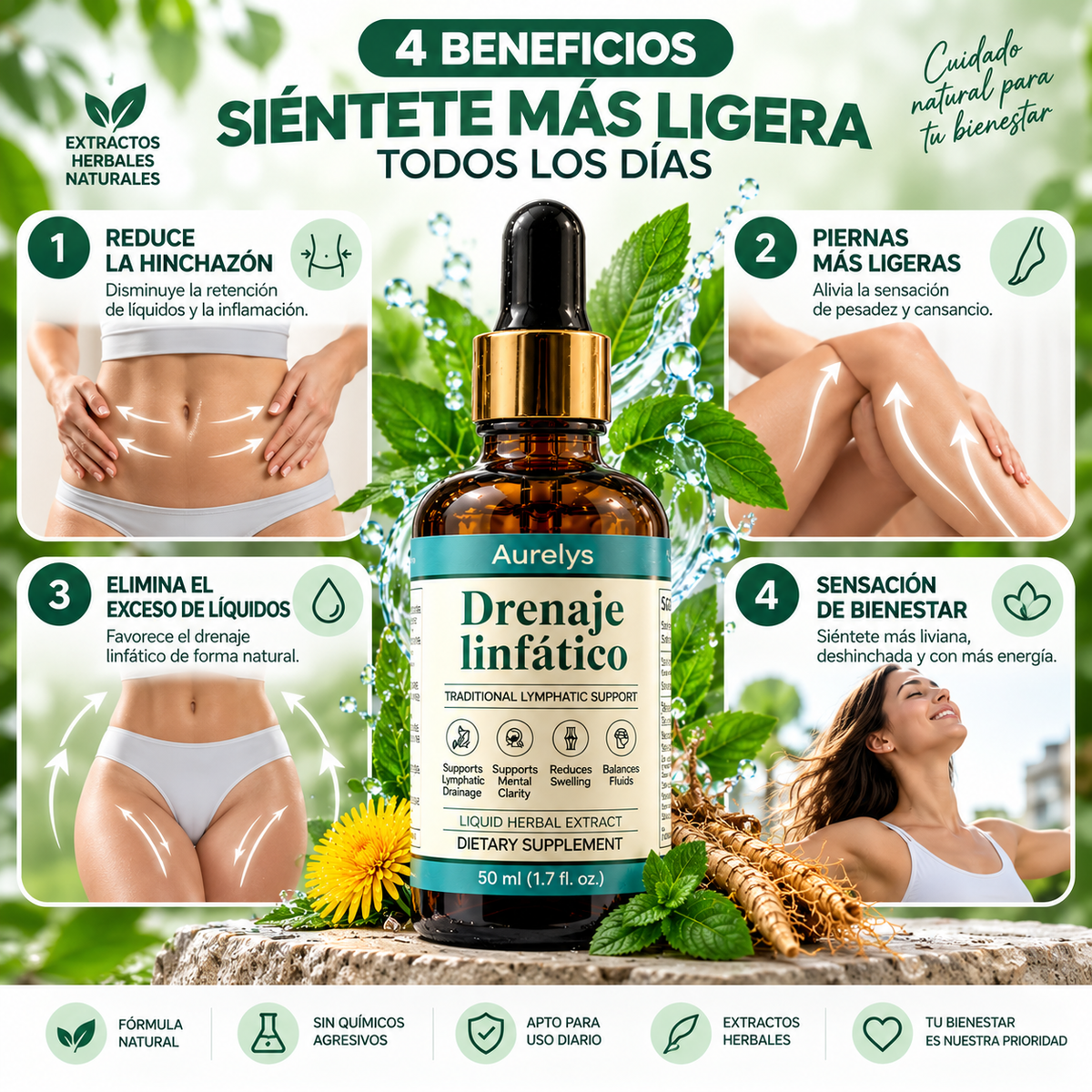Fórmula Natural para Desinflamar y Reducir la Retención de Líquidos - Drenaje Linfático Herbal